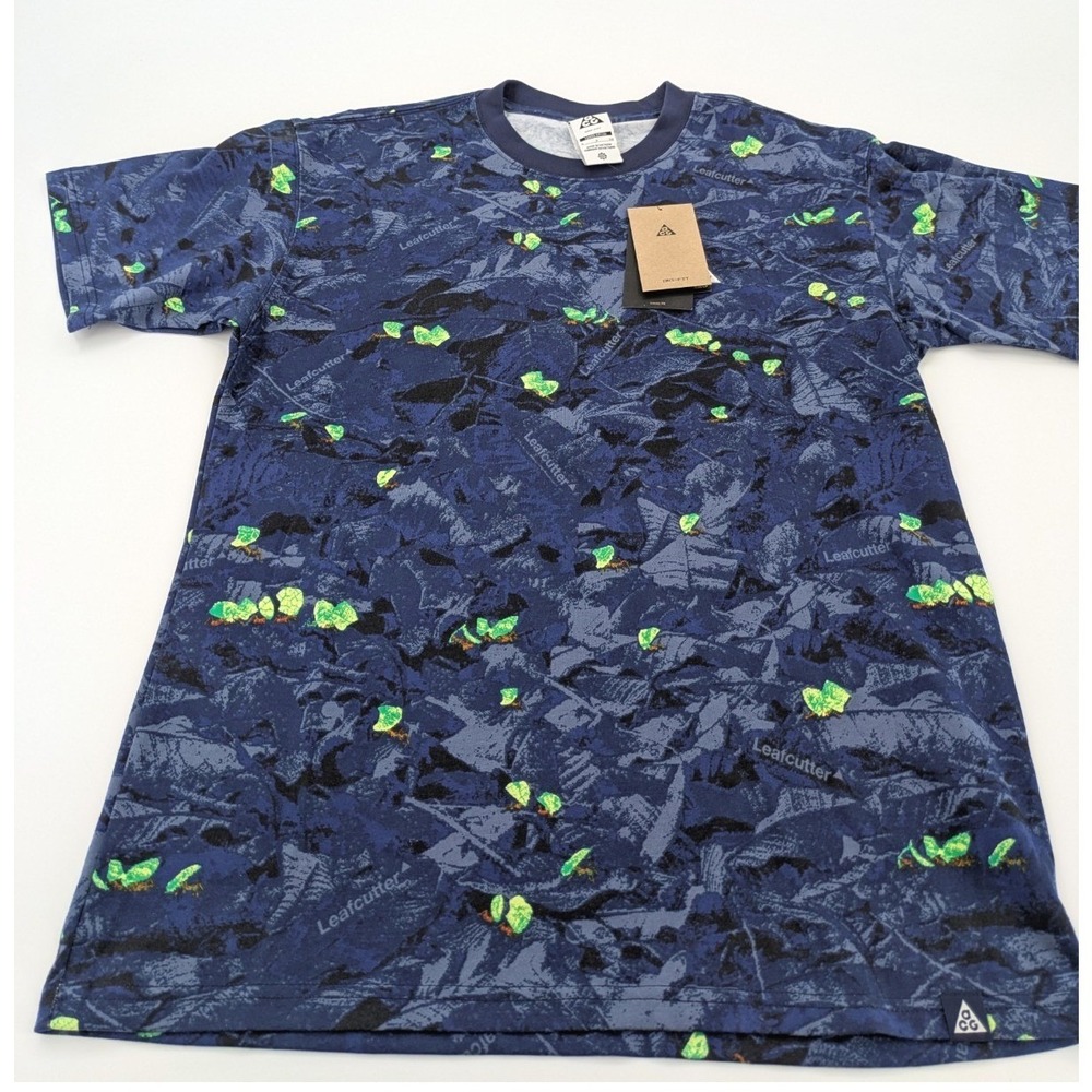 NWT Nike ACG Dri Fit Leafcutter Print T Shirt Blue Men's Sz Small HJ0794-410